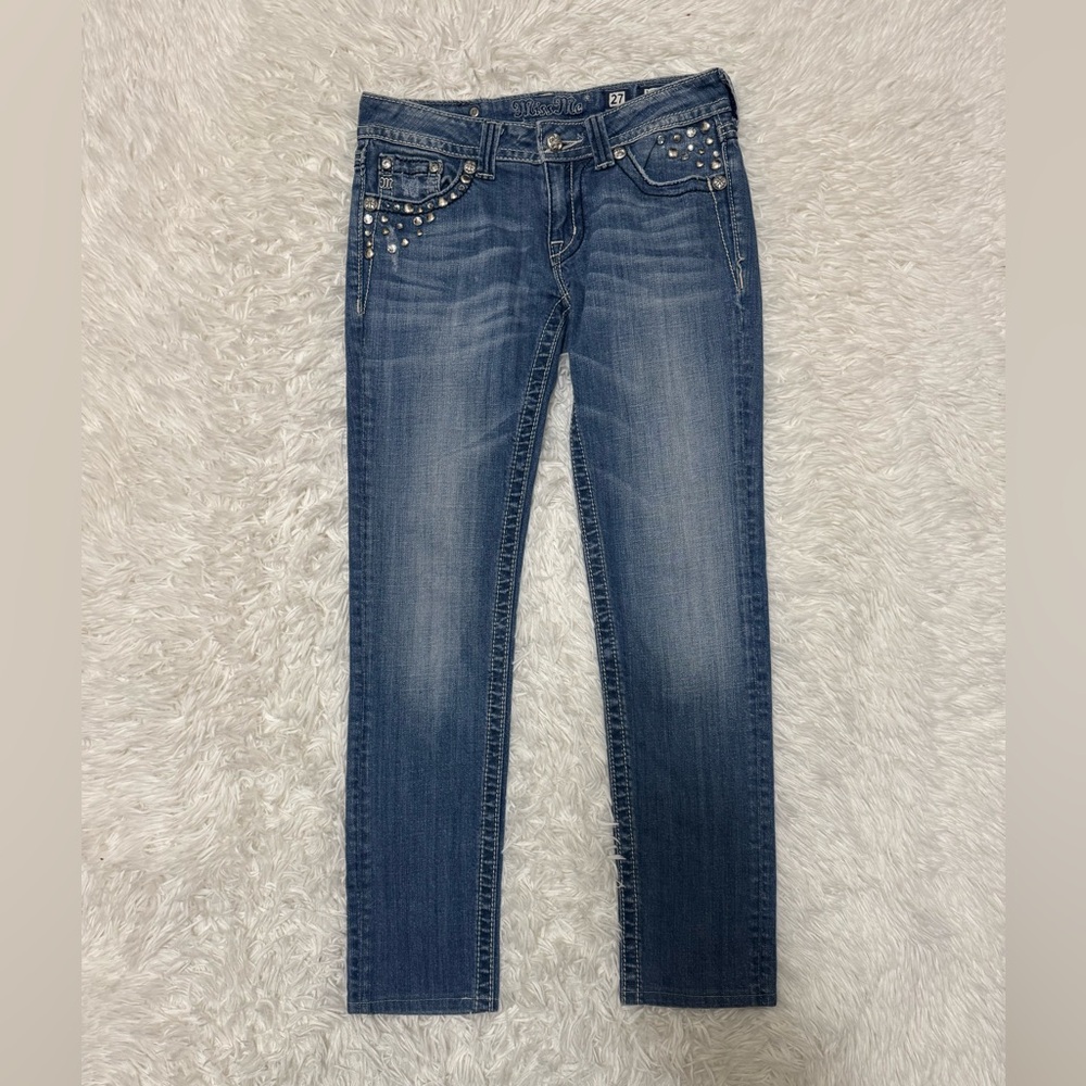 Miss Me Blue Skinny Jeans with Silver Accents
